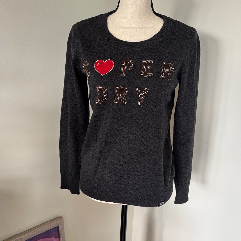 Superdry Charcoal Sweater with Red Heart